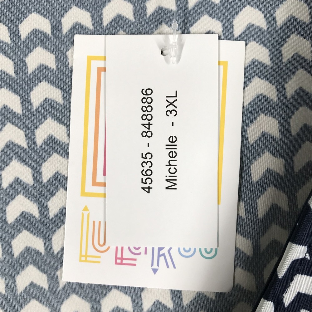 LULAROE Dress Size 3XL Michelle‎ Wrap Style Blue Geometric 3/4 Sleeve NEW - Picture 10 of 16
